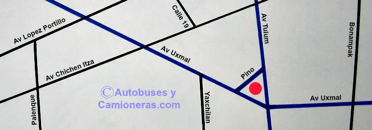 Mapa con ubicación de la Central de Autobuses de Cancún, QR.