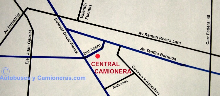 Mapa con ubicación de la Central Camionera de Ciudad Juárez, Chihuahua.