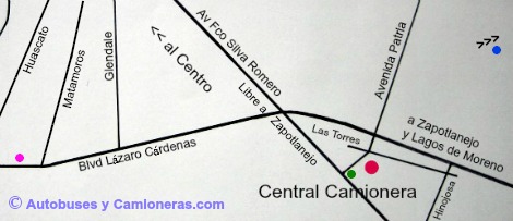 Mapa con Ubicación de Hoteles situados cerca de la Central  de Autobuses de Guadalajara.